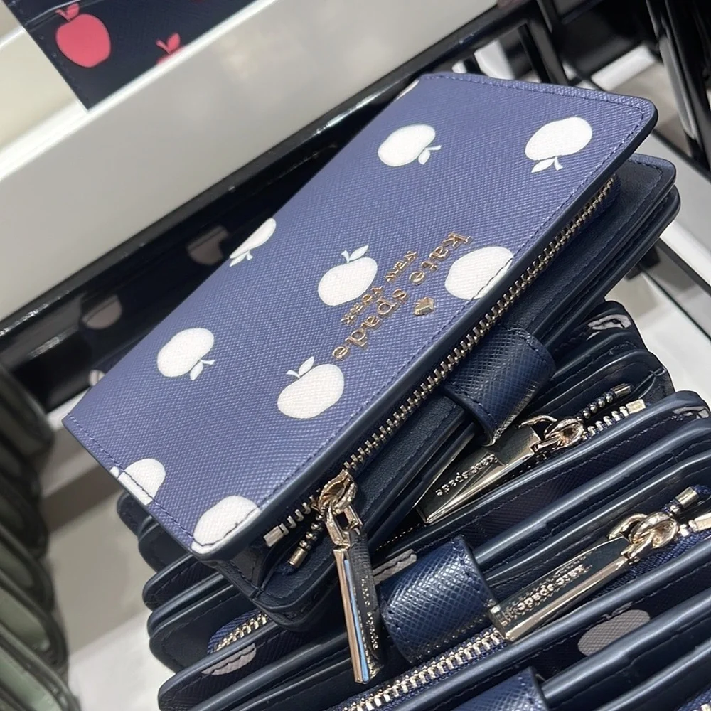 Kate Spade Staci Large White Apple Compartment Bifold Wallet BLAZER BLUE MULTI